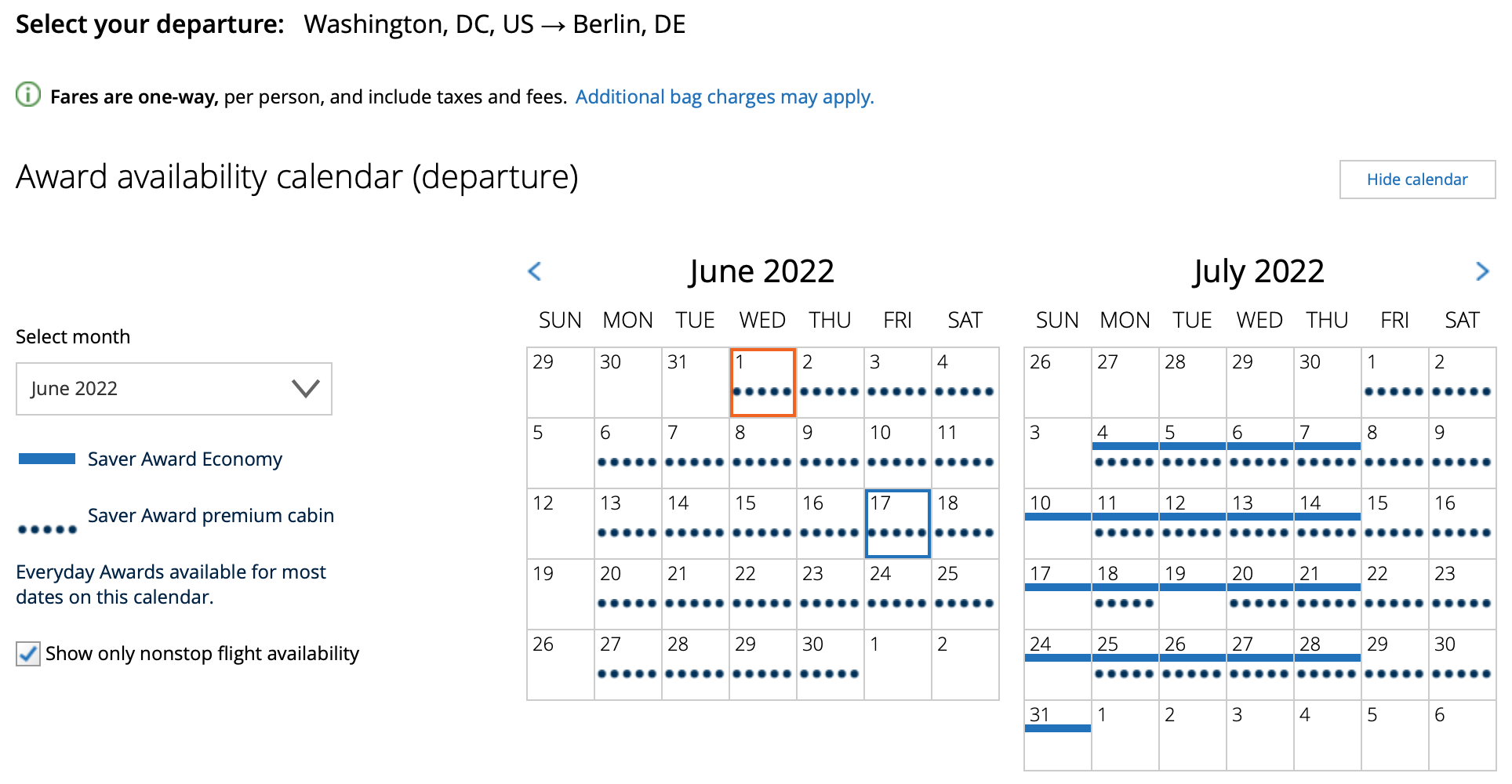 IAD to BER Award Space in July and August 2022
