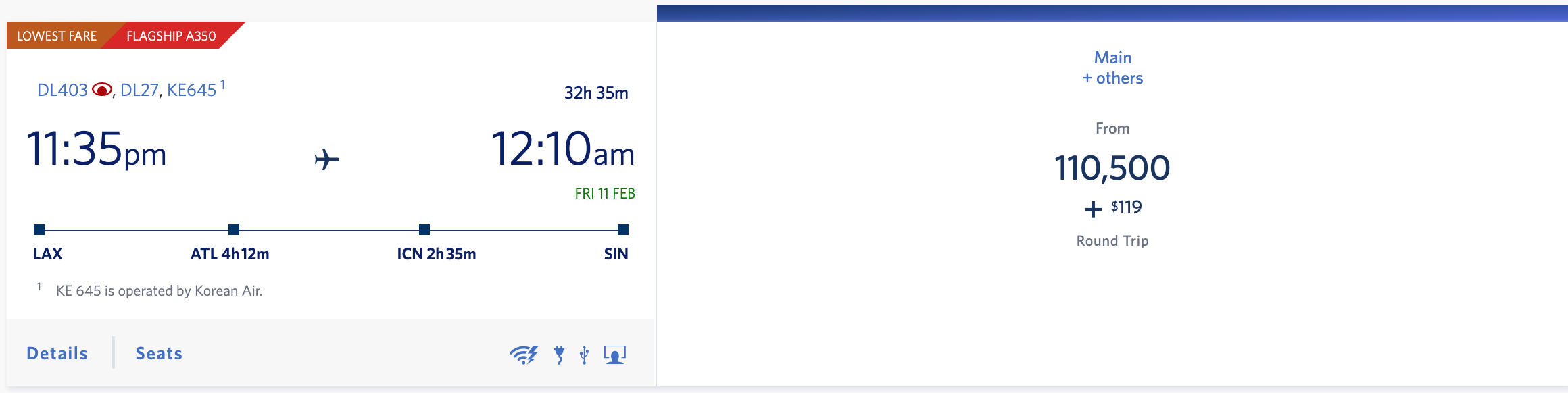 LAX SIN round-trip SkyMiles award