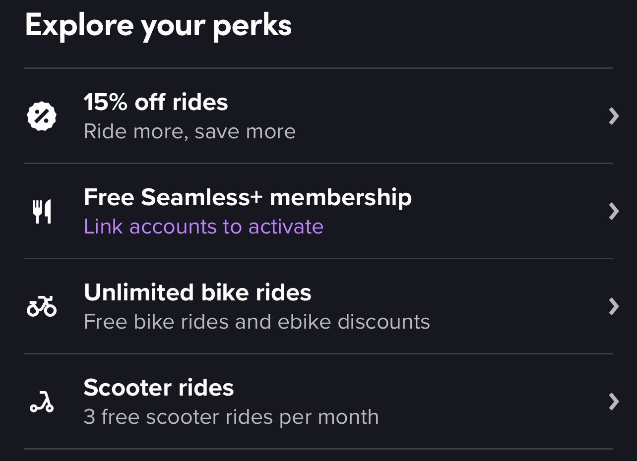 Lyft Pink Benefits Screen