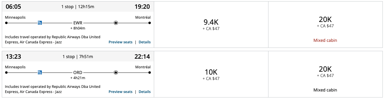 MSP to YUL Aeroplan award ticket