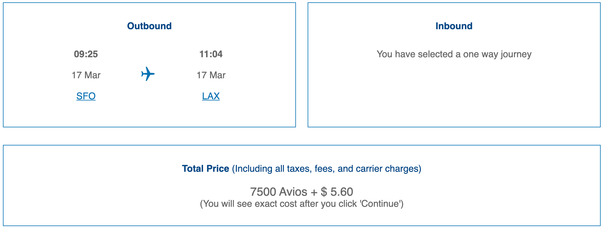 SFO to LAX British Airways award ticket