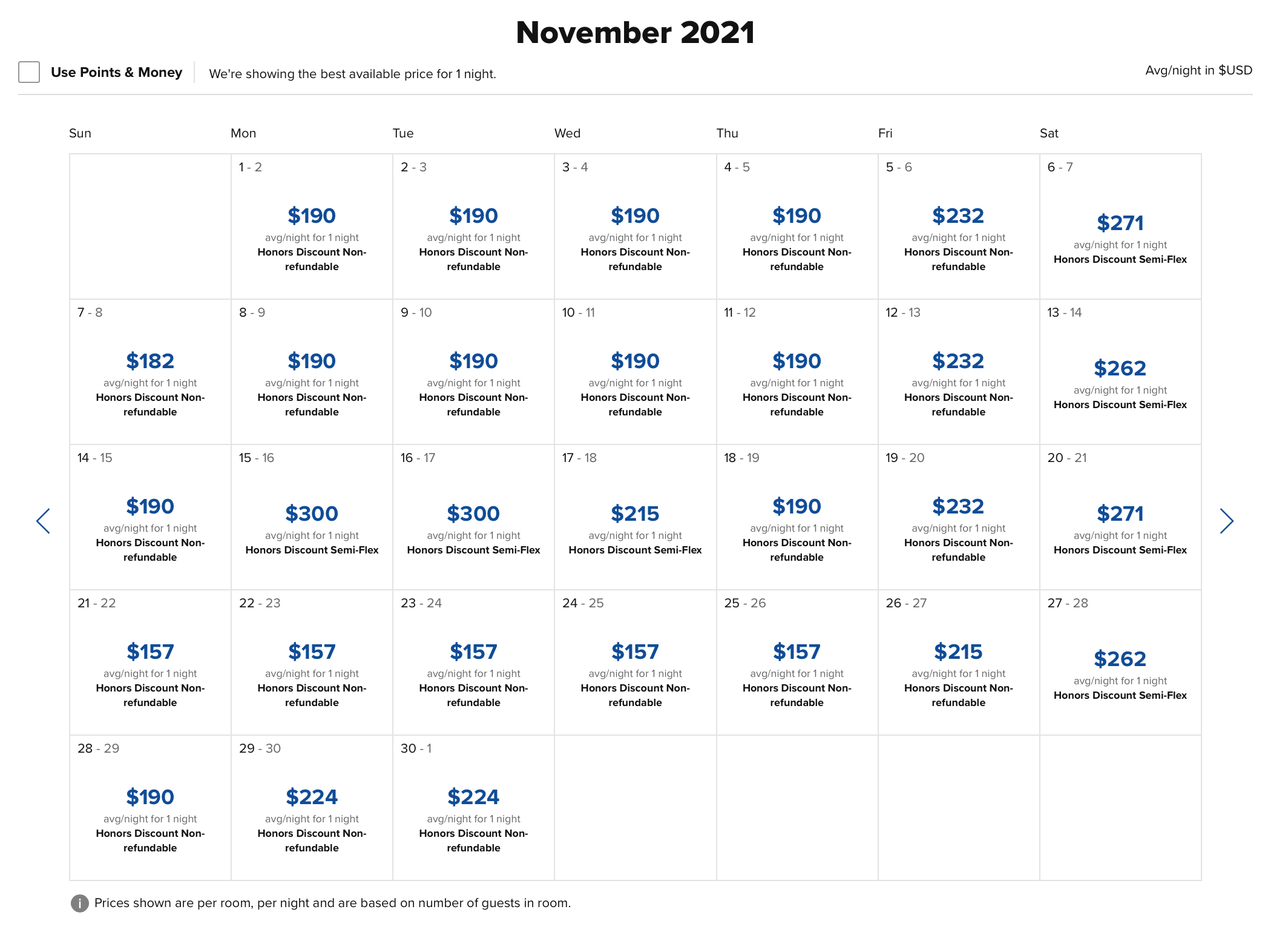 Sable Chicago Navy Pier Price Calendar Nov 2021