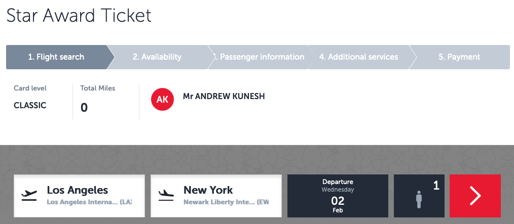 Setting up a Star Alliance search on Turkish Airlines' website