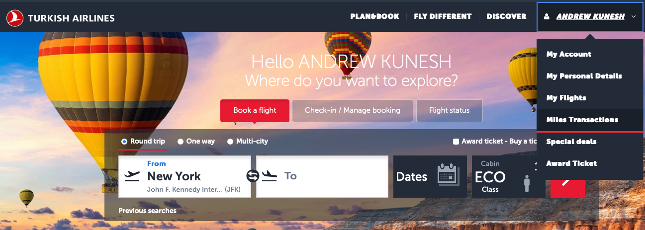 Turkish Airlines home page