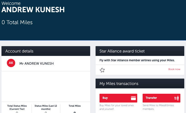 Turkish Airlines mileage transaction screen
