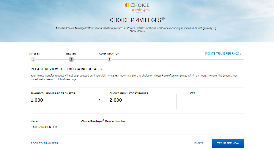 Citi ThankYou transfer to Choice
