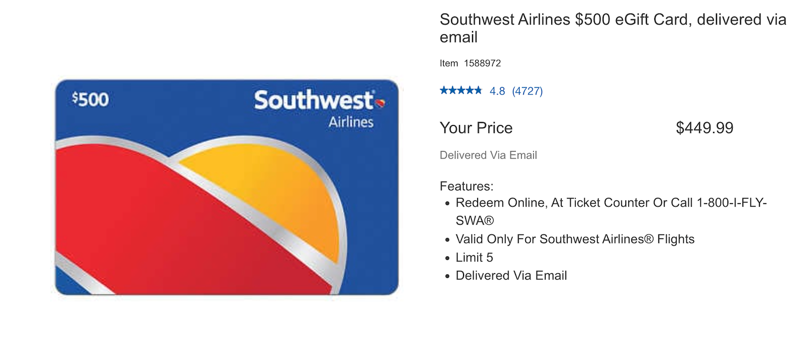 costco southwest gift card