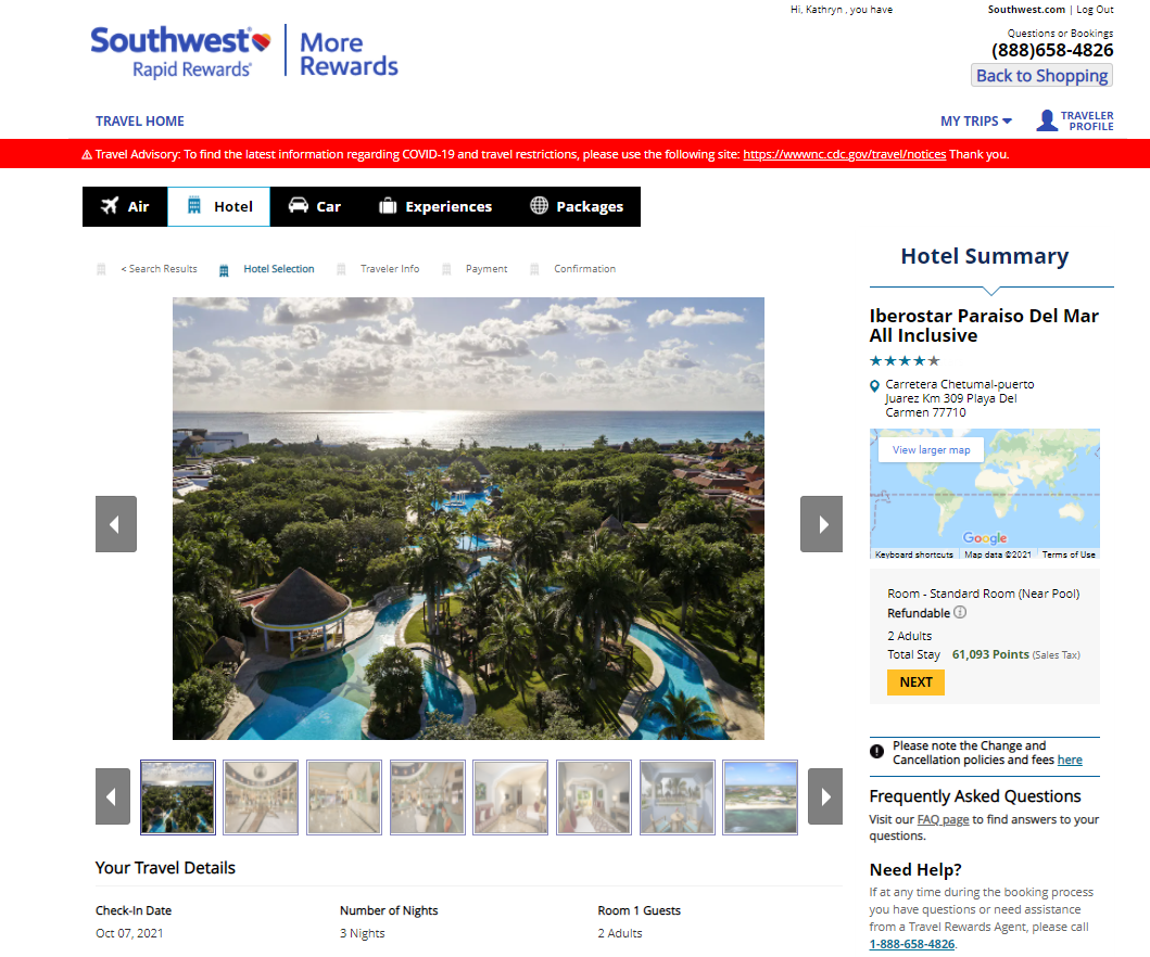 Book a hotel through Southwest More Rewards