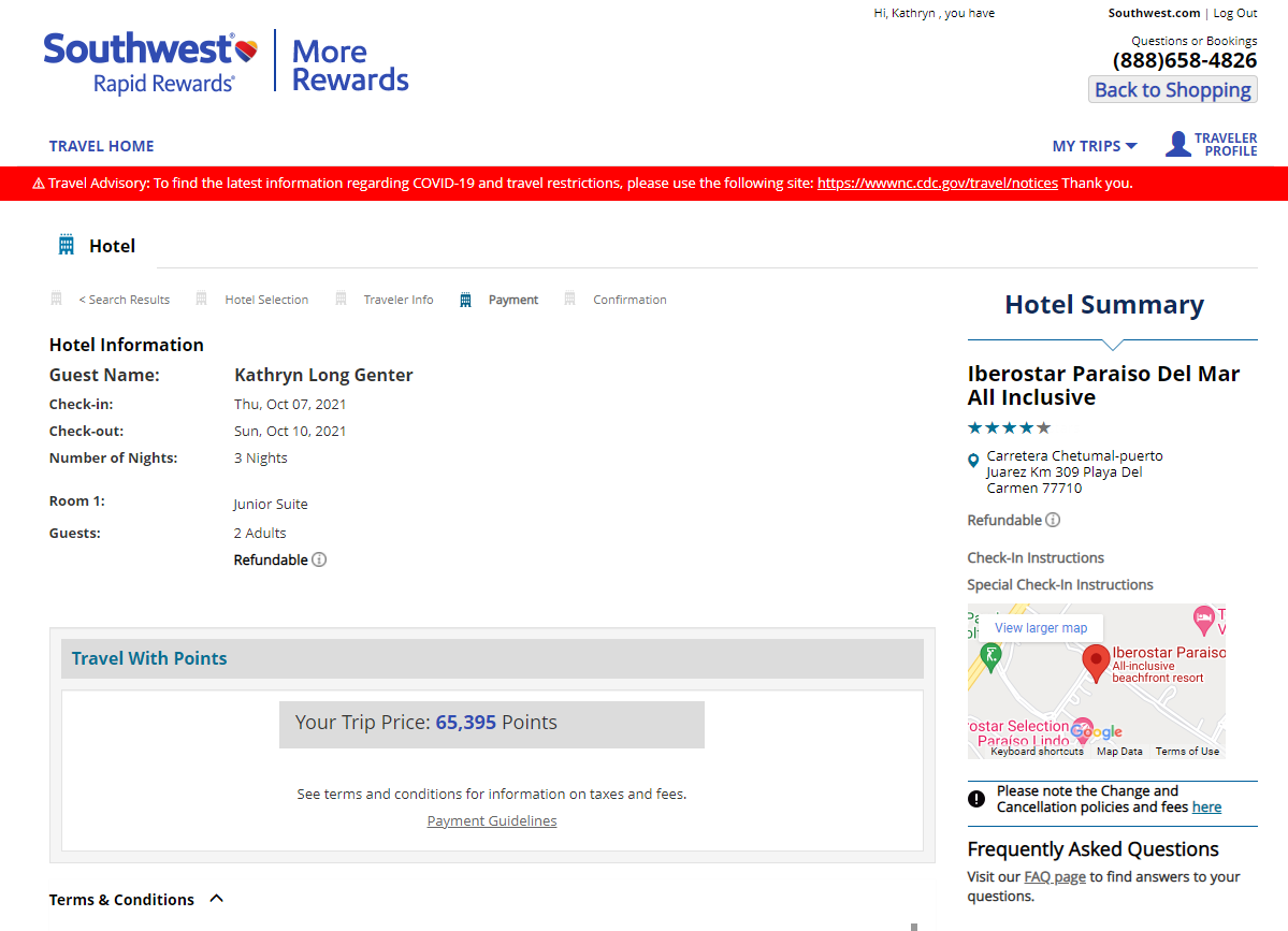 Book a hotel through Southwest More Rewards