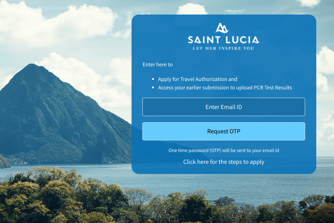 One time password screen from St. Lucia's travel authorization process