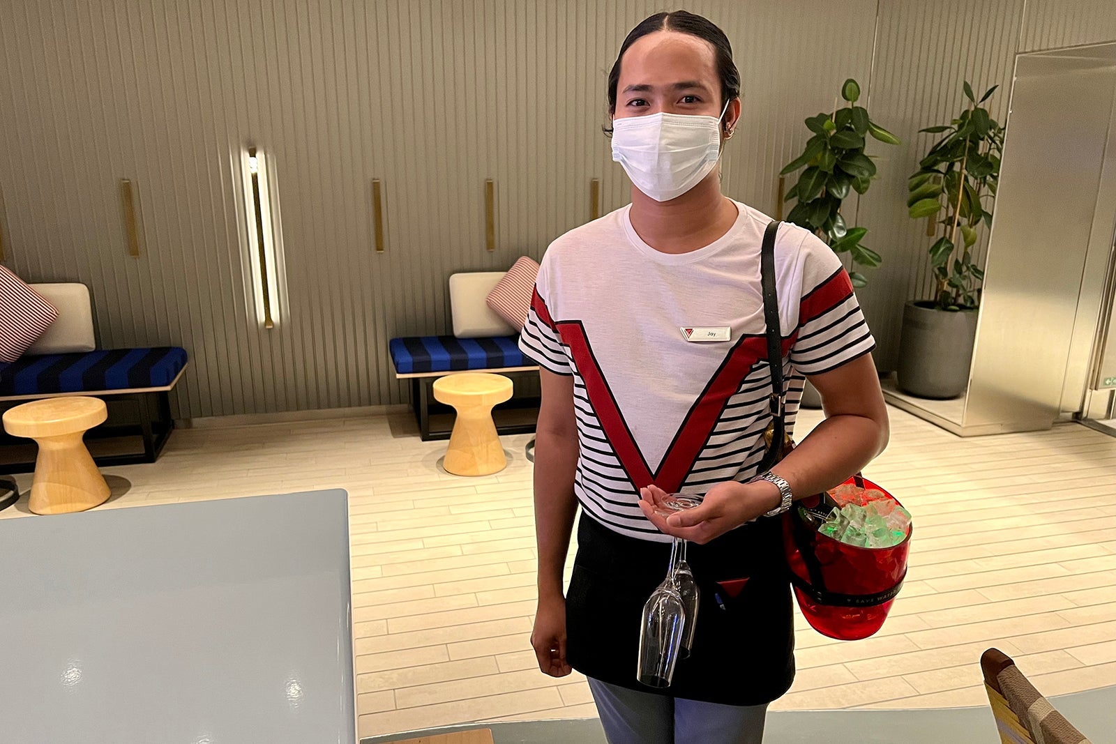 Virgin Voyages Champagne being delivered on board