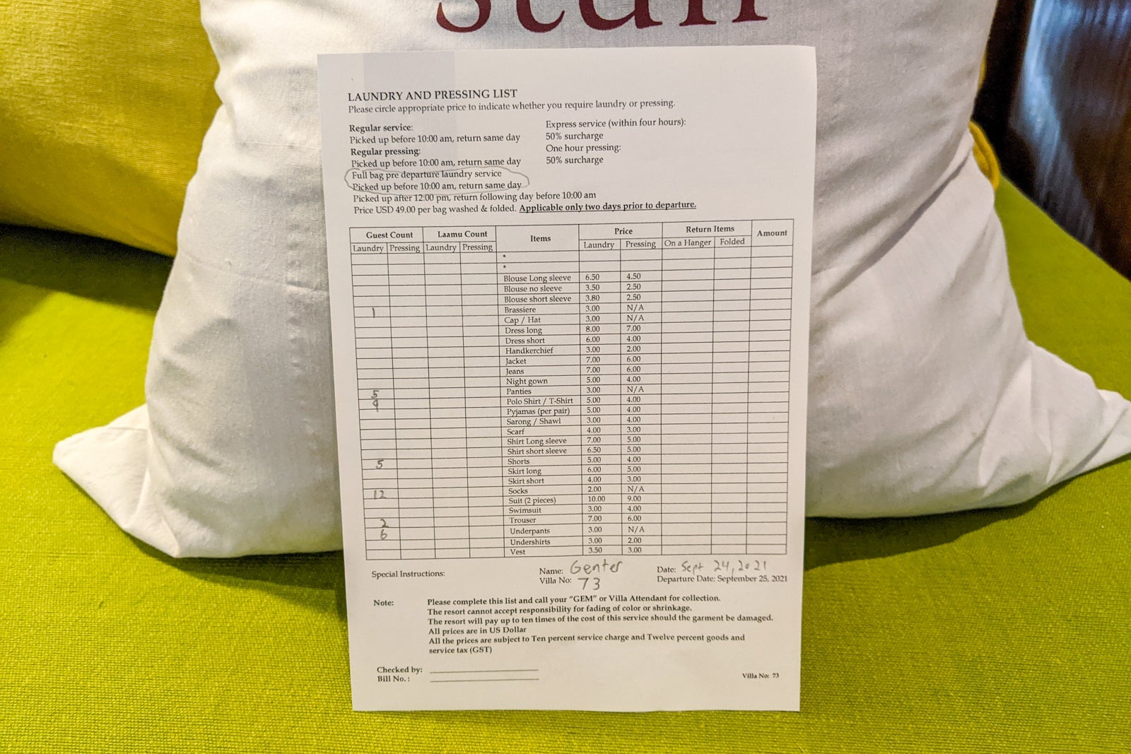 Six Senses Laamu laundry