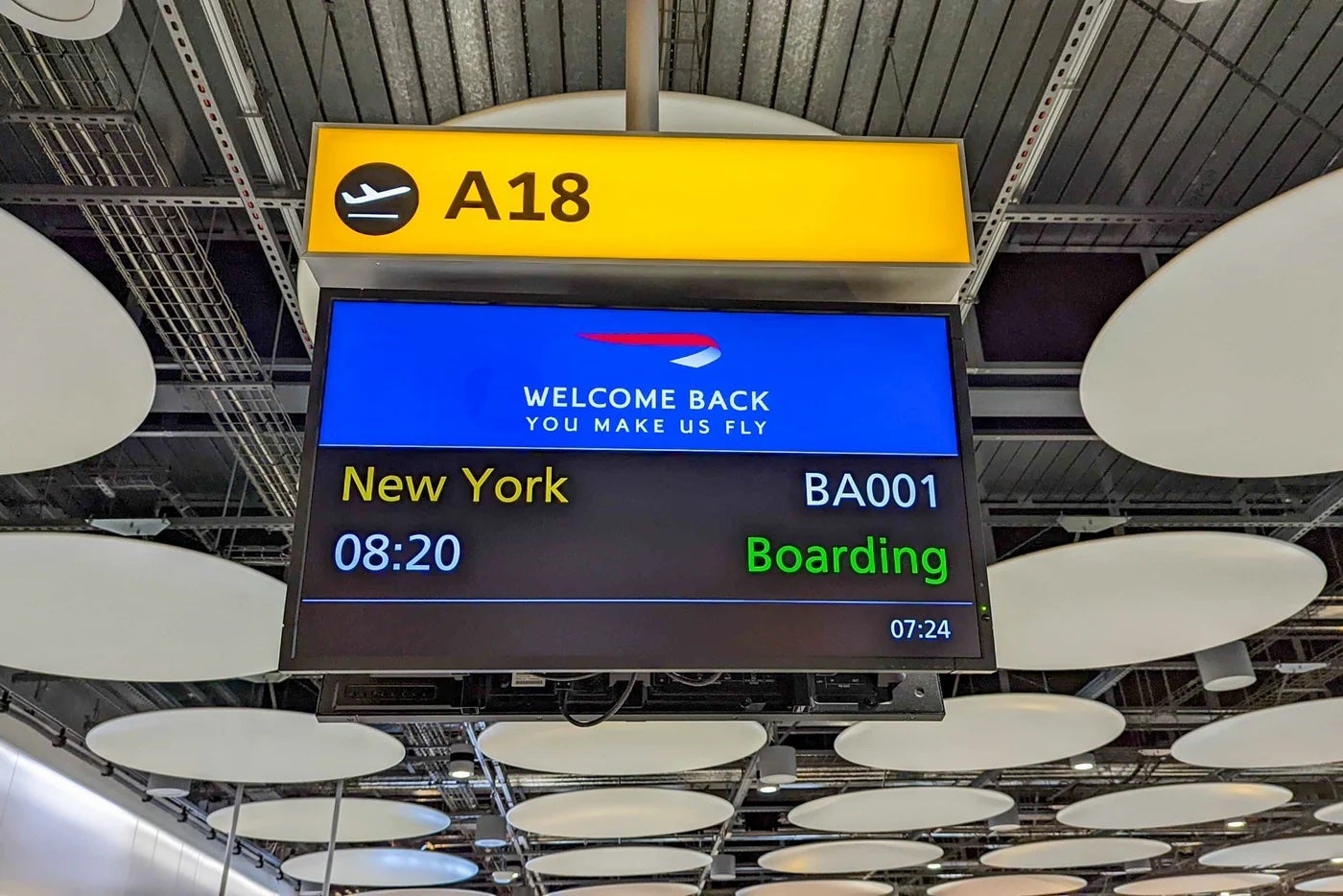 Boarding BA First flight from London to US