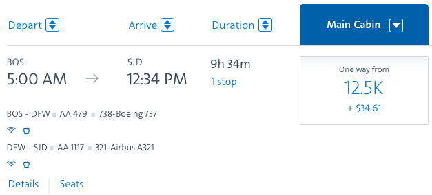 BOS to SJD American award example