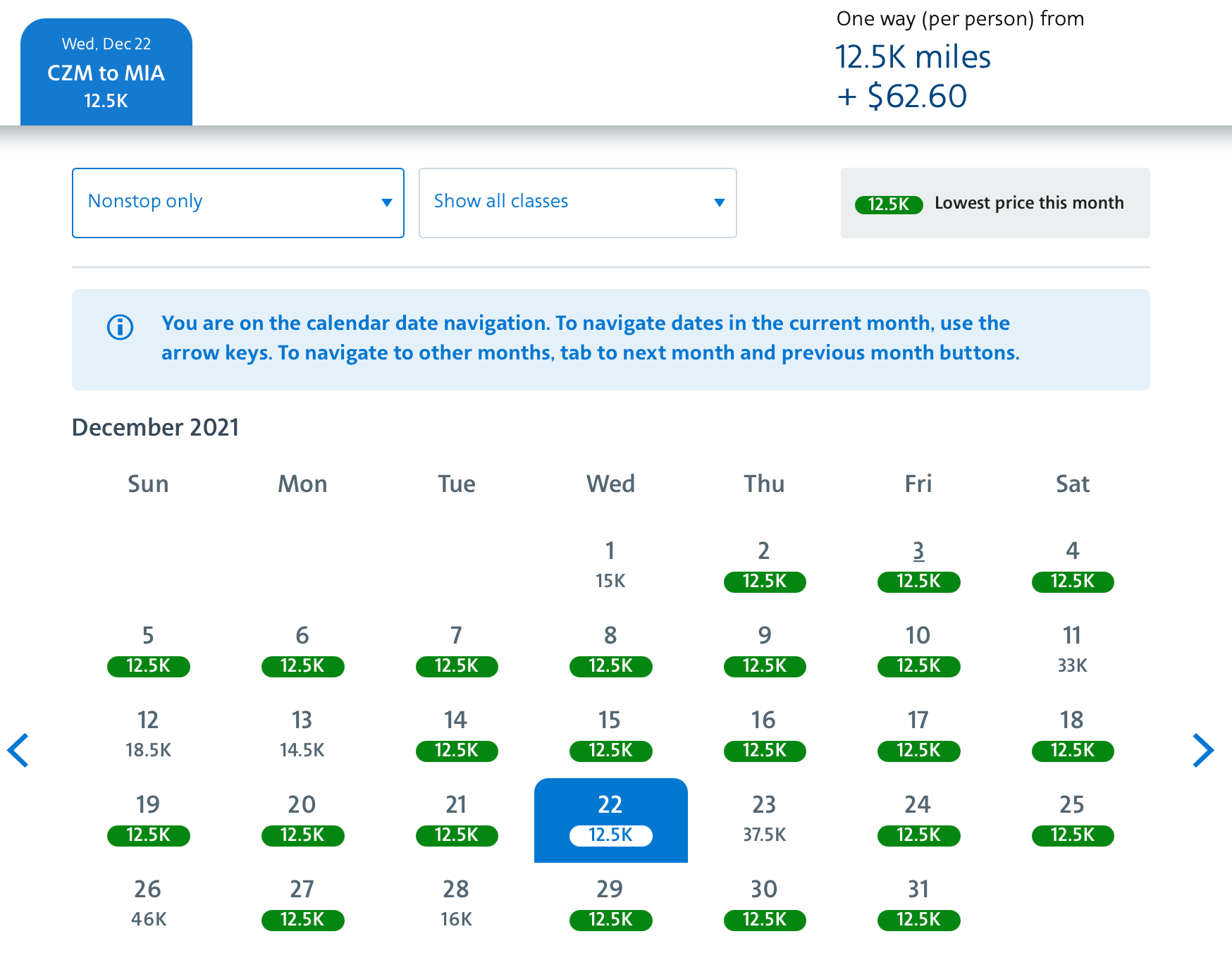 CZM to MIA award space