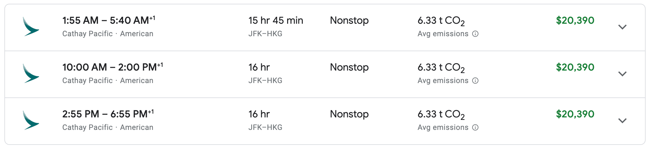 Cathay Pacific first class cash prices