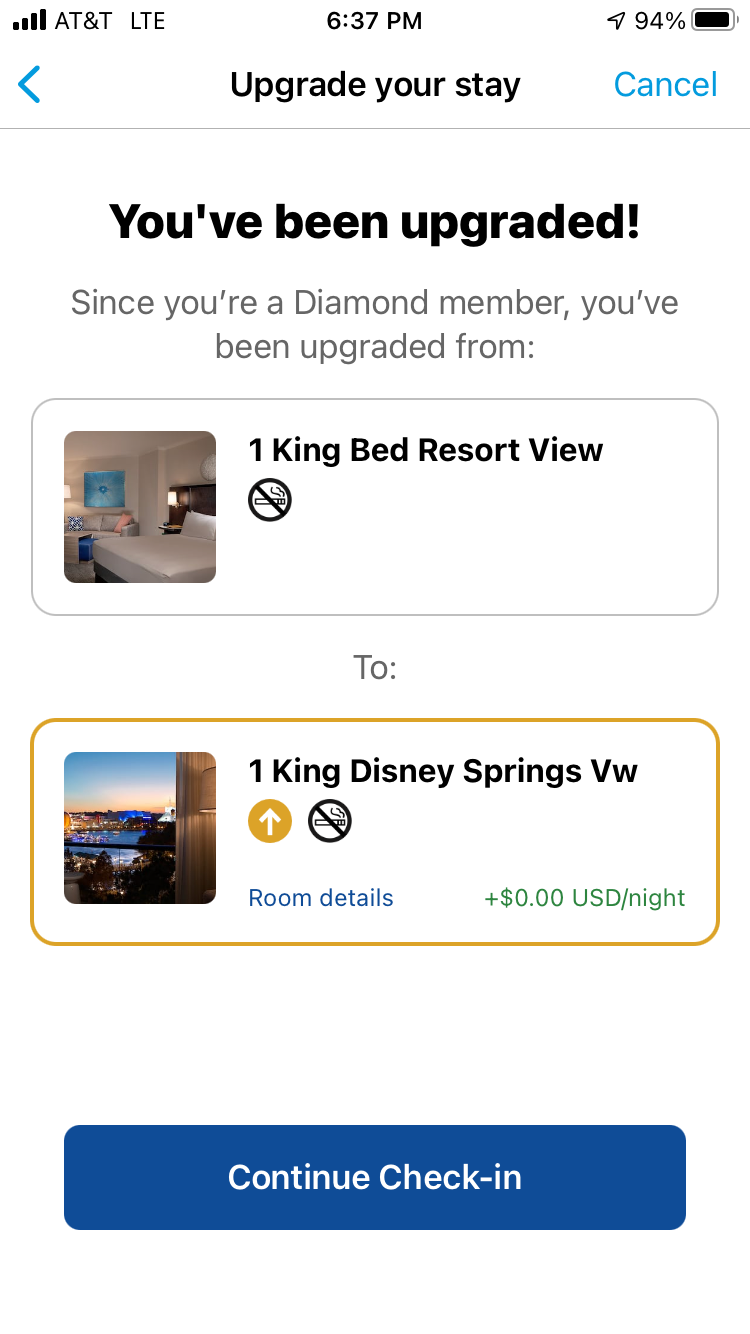 Hilton Honors app shows an upgrade