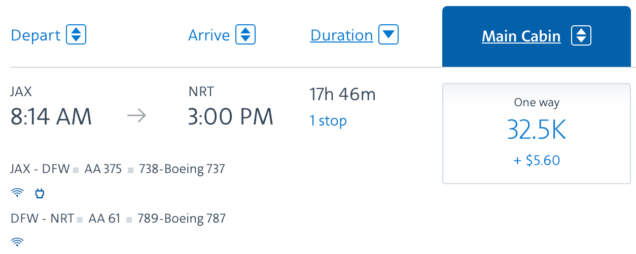 JAX to NRT award ticket