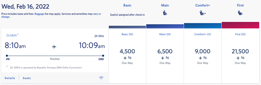 JFK to ORD SkyMiles award