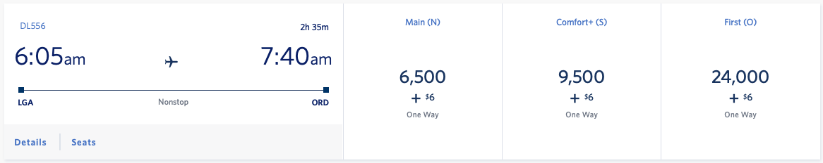 LGA to ORD SkyMiles award ticket
