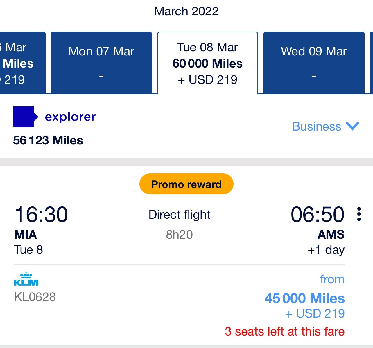 MIA to AMS Promo Reward