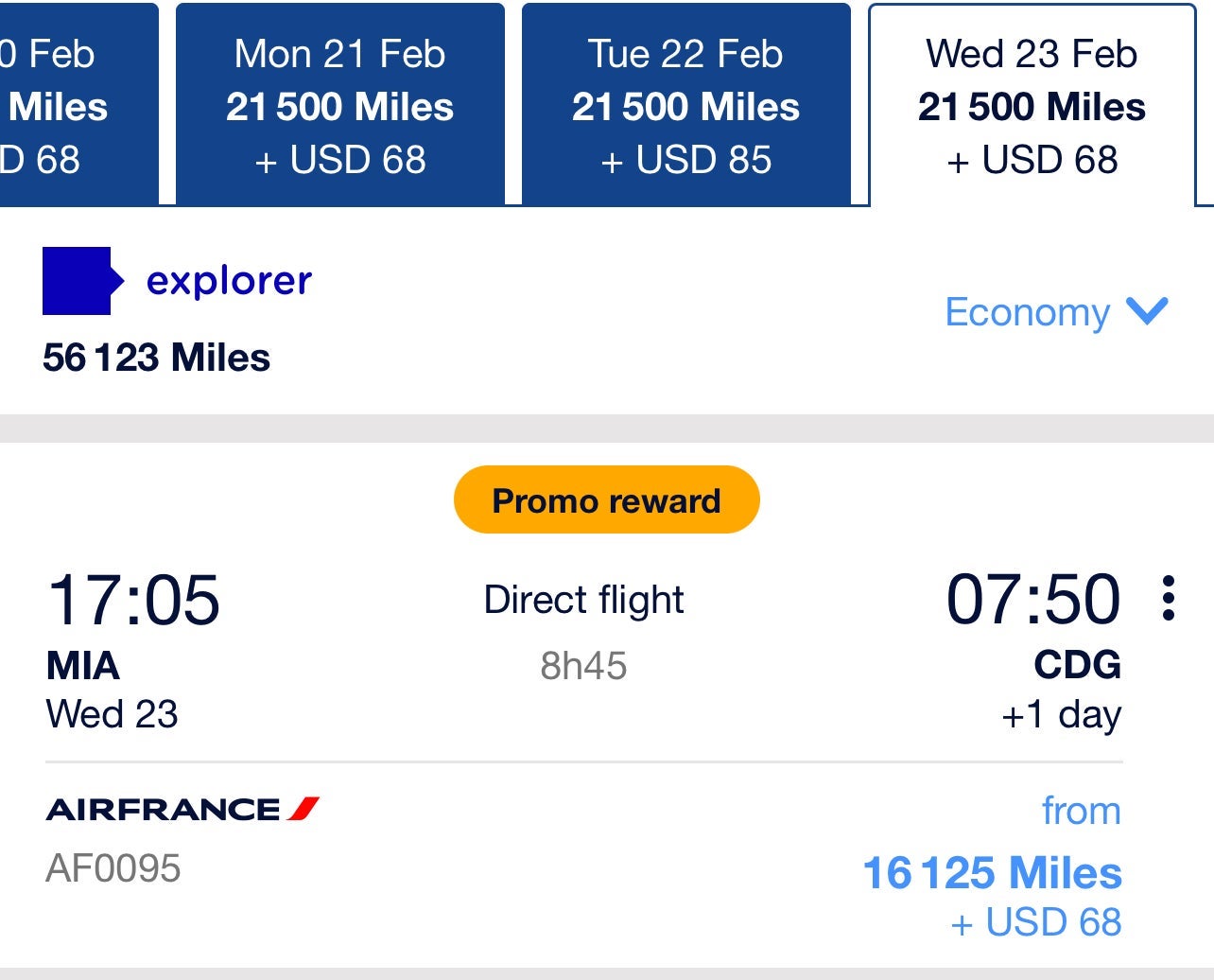 MIA to CDG Promo Reward