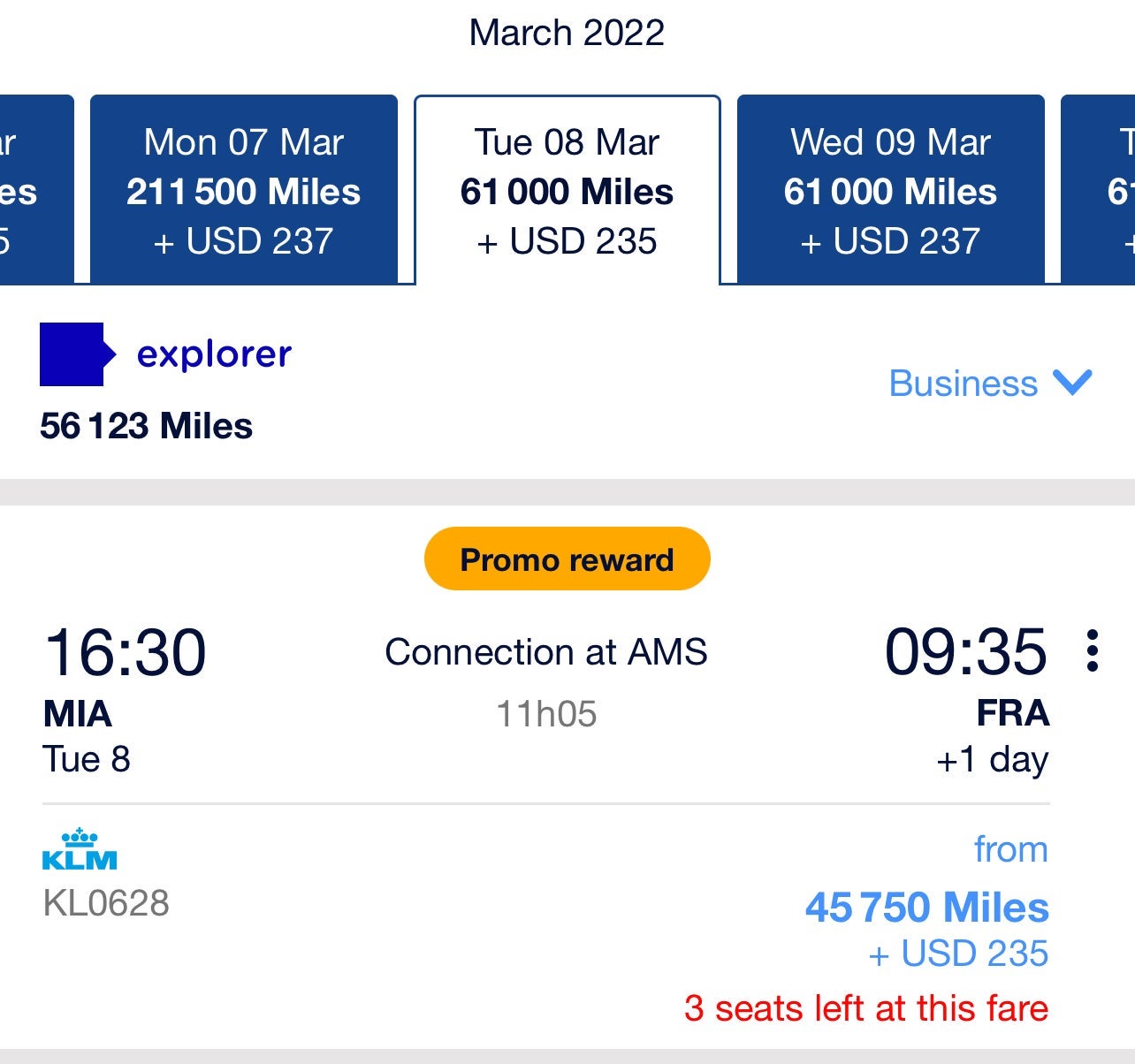 MIA to FRA Promo Reward