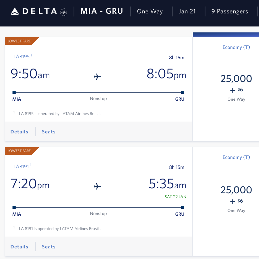 Multiple Departures MIA GRU