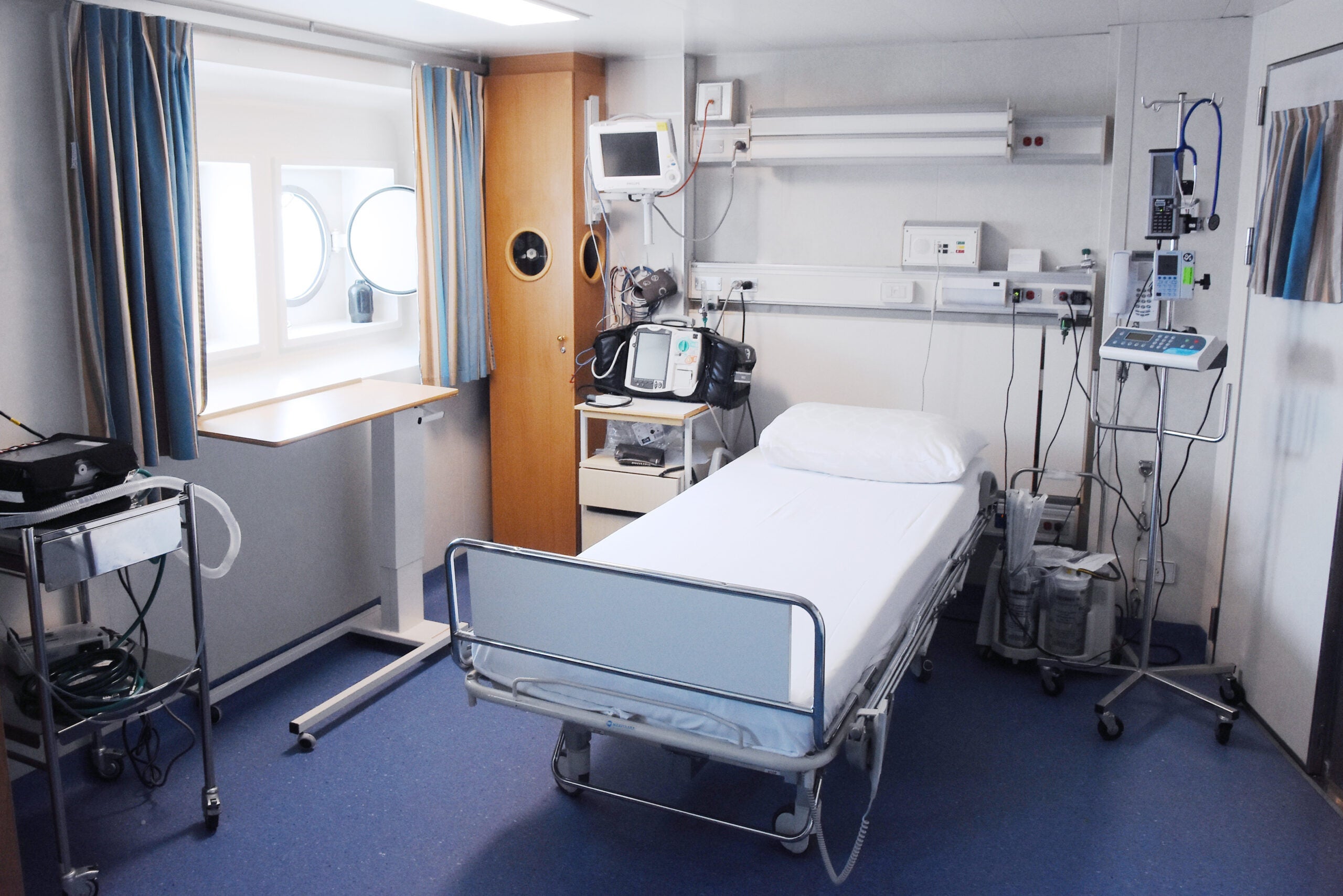 A hospital-like treatment room in a medical center on board a Princess Cruises ship.