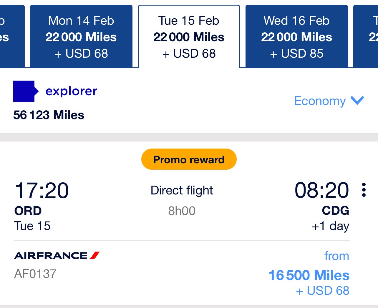 ORD to CDG Promo Reward