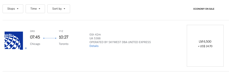 ORD to YYZ LifeMiles award ticket