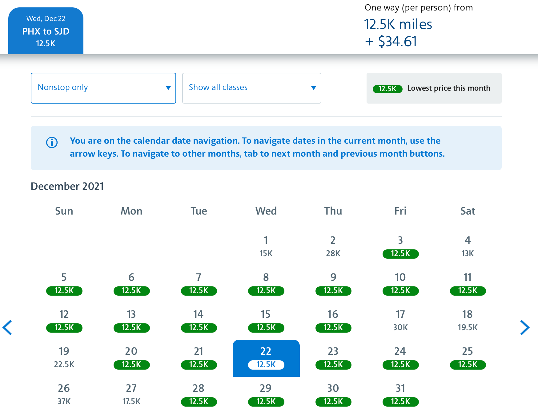 PHX to SJD award space