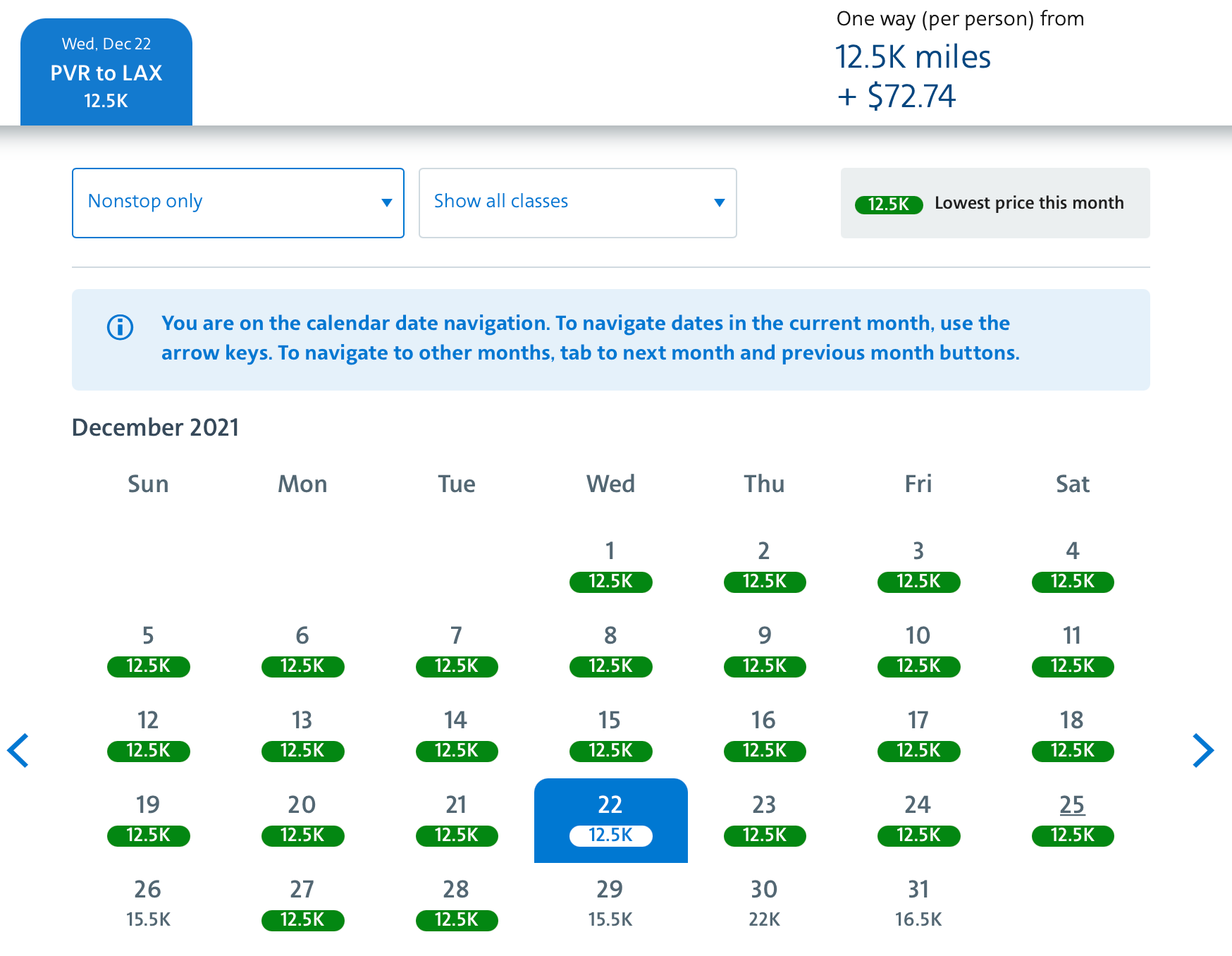 PVR to LAX award space