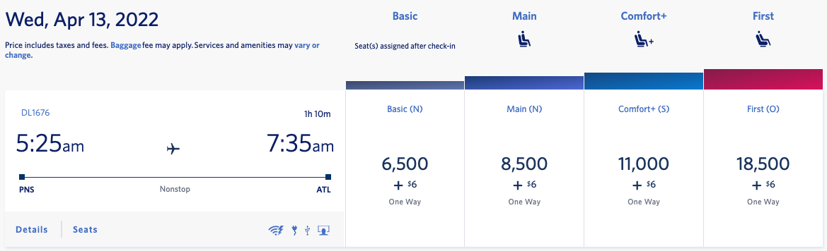 Pensacola to Atlanta Delta SkyMiles award