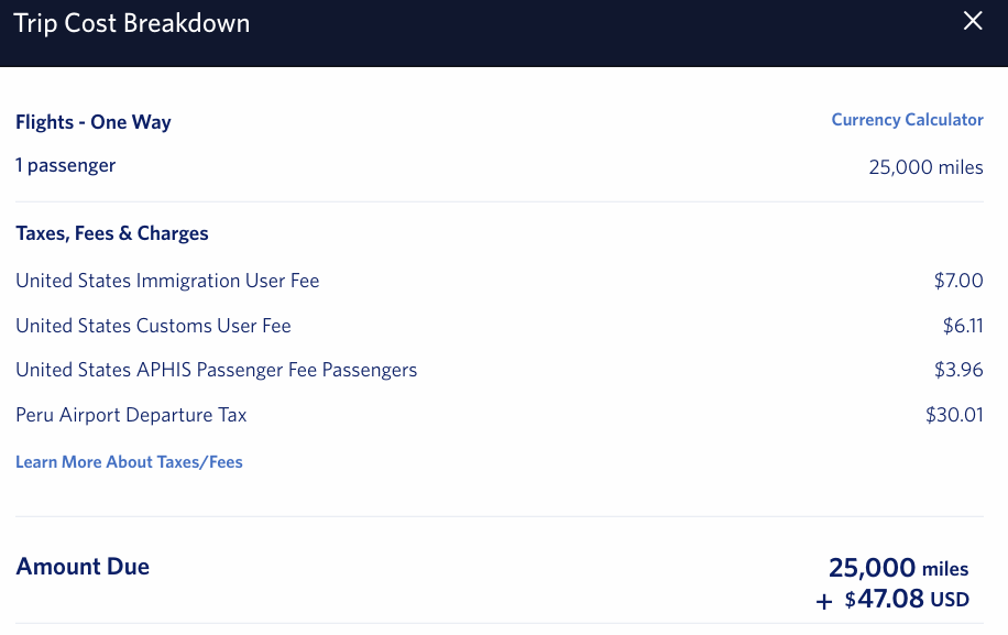 peru departure taxes
