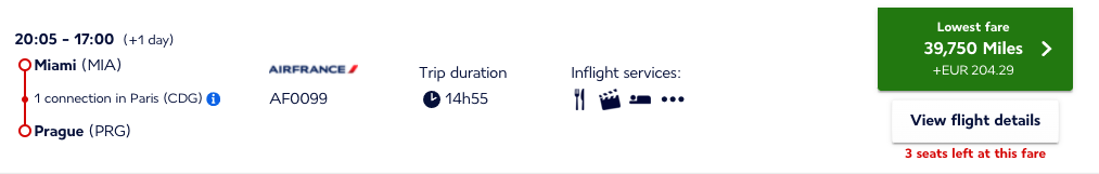 Promo Reward example from MIA to PRG