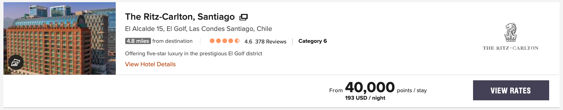 Ritz-Carlton Santiago Award Price