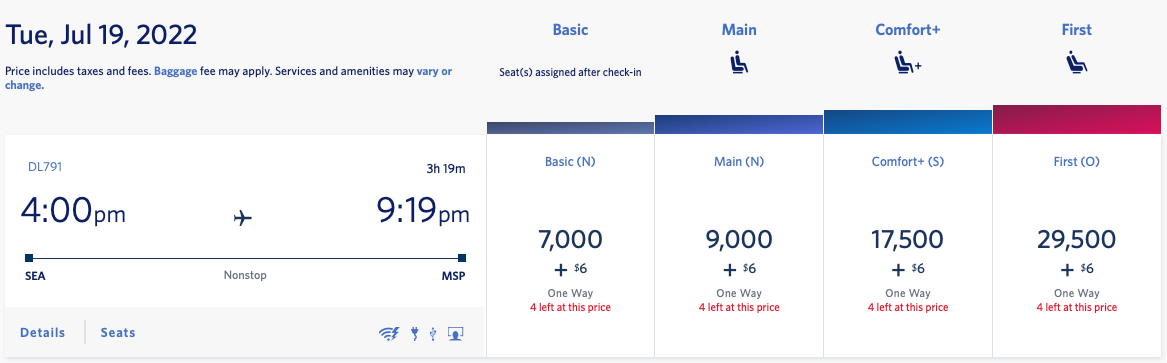 SEA to MSP SkyMiles award