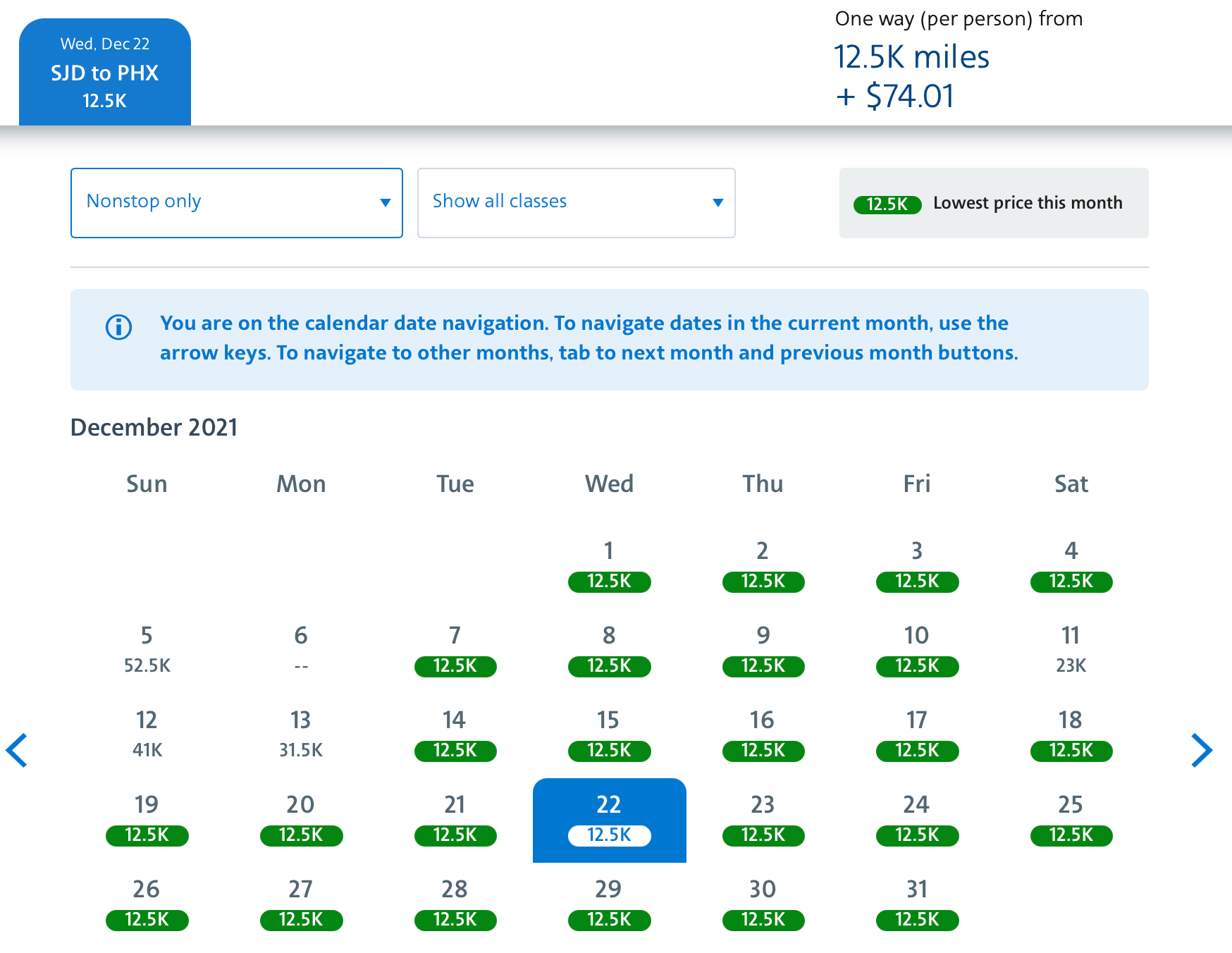 SJD to PHX award space