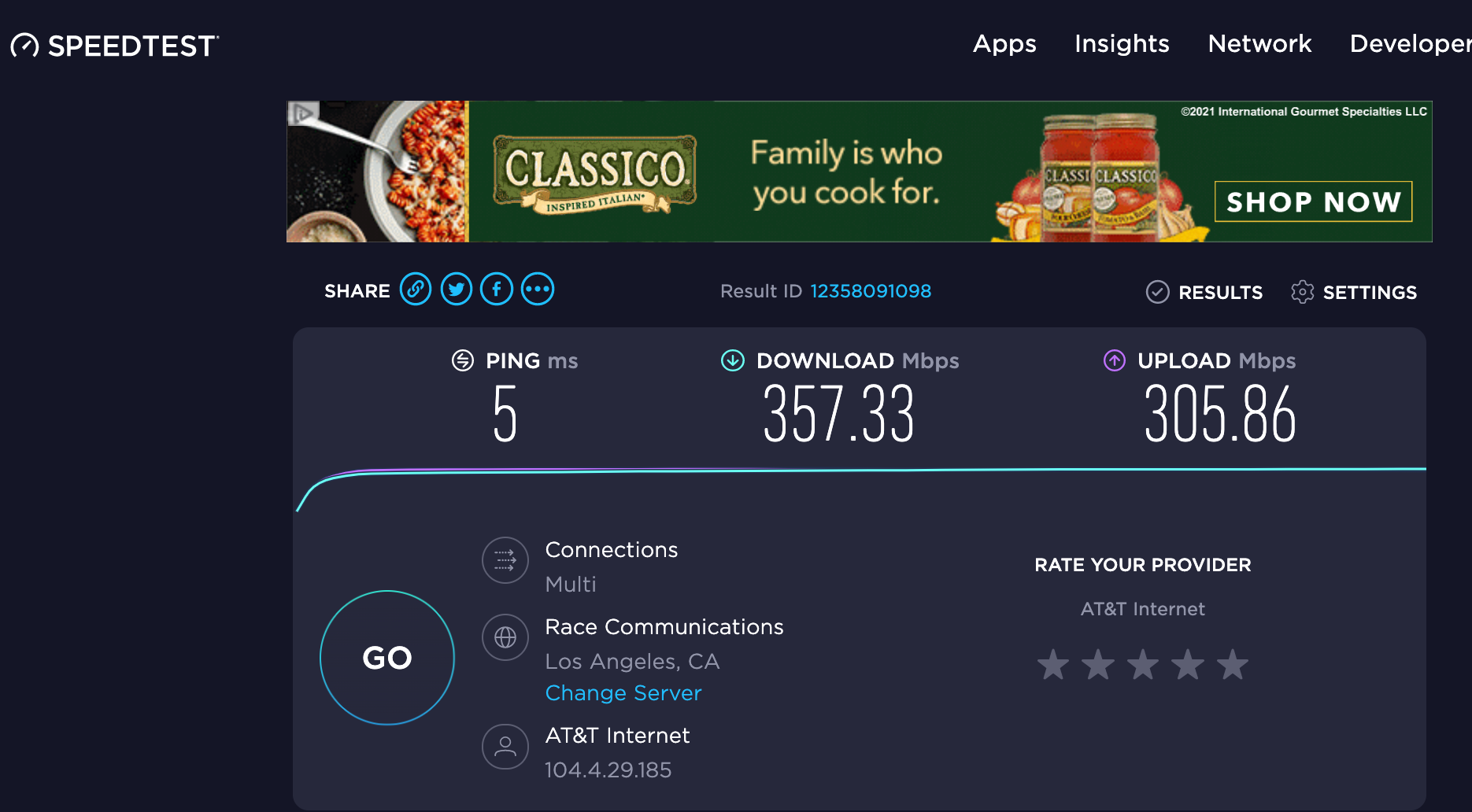 (Screenshot courtesy Ookla speed test)