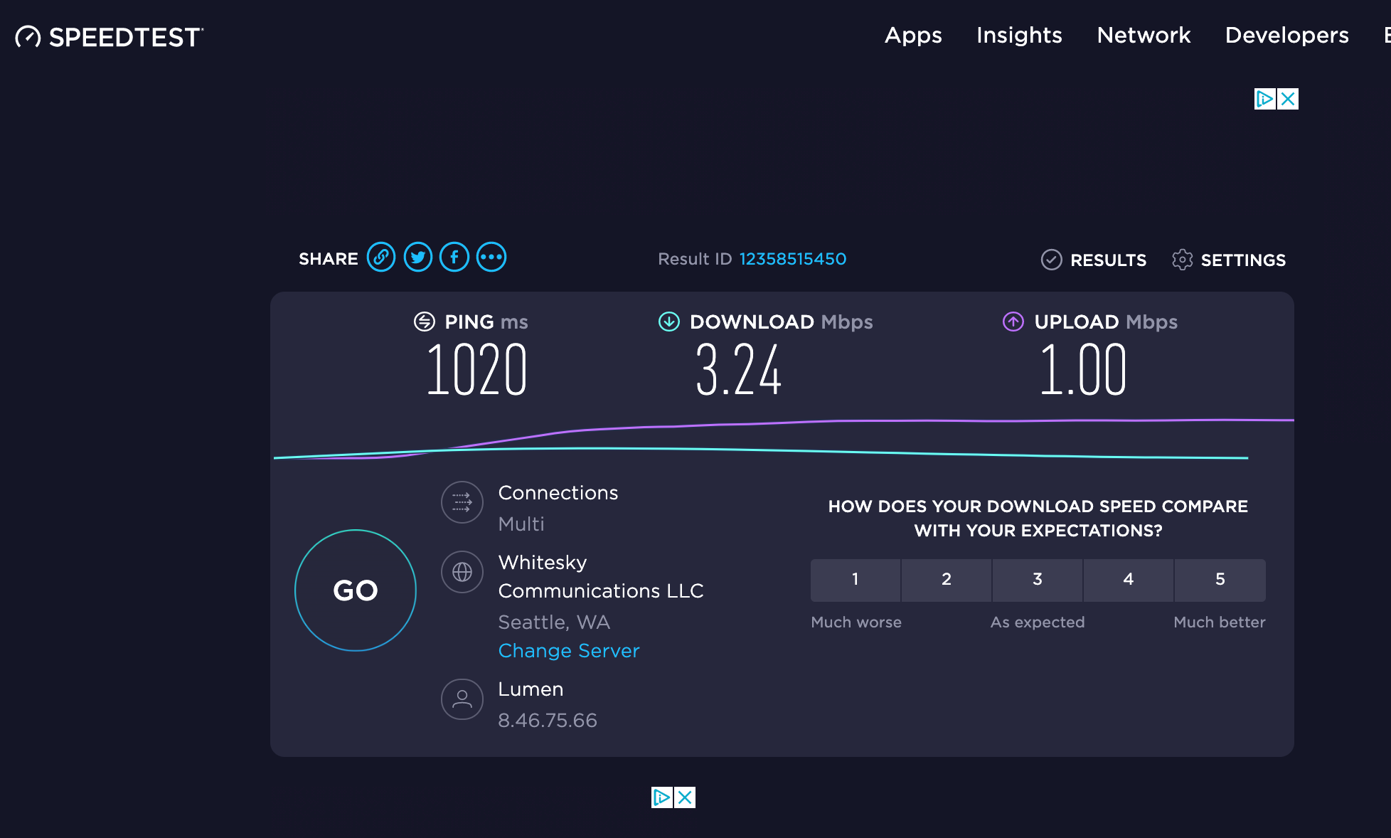(Screenshot courtesy Ookla speed test)
