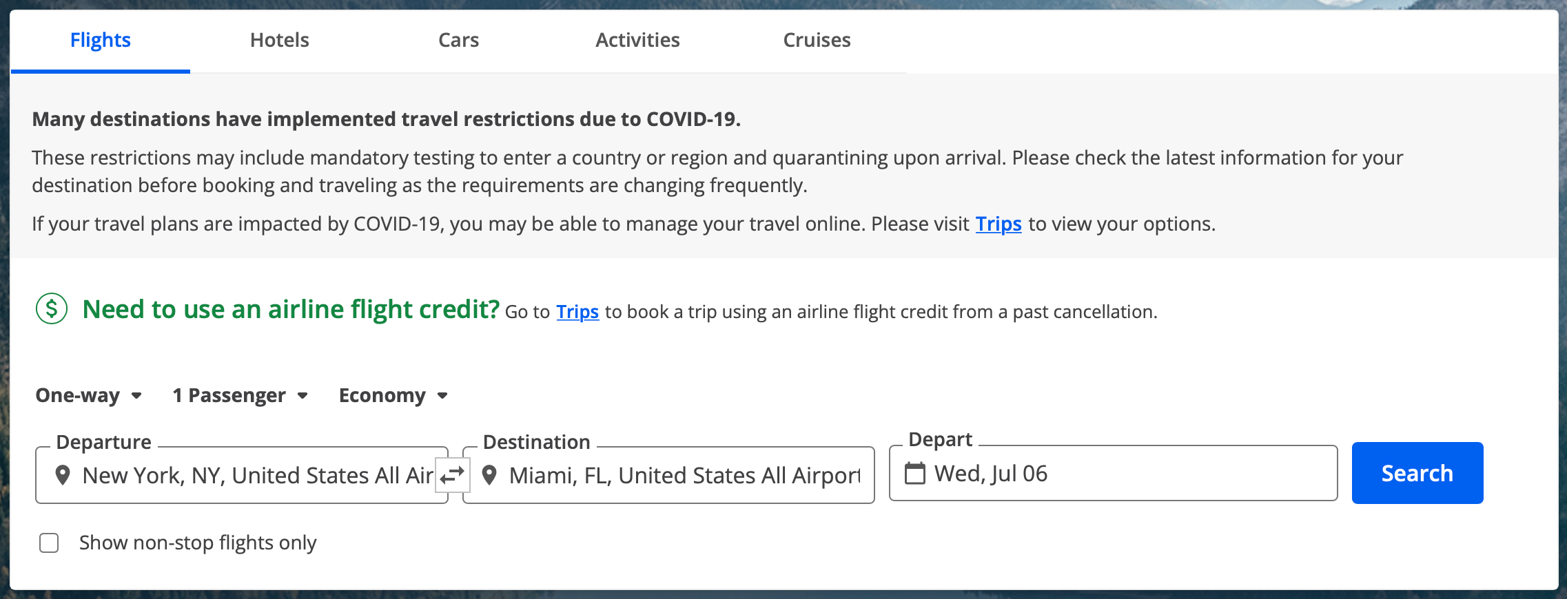 Searching on the new chase travel portal