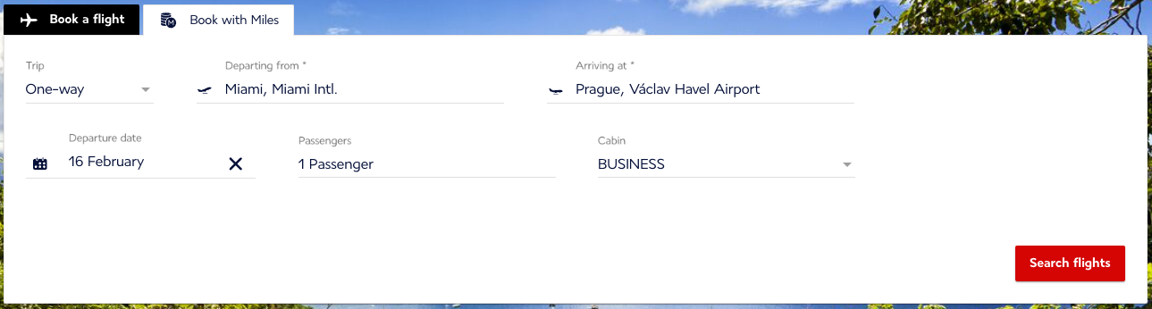 Setting up a search on the Flying Blue website
