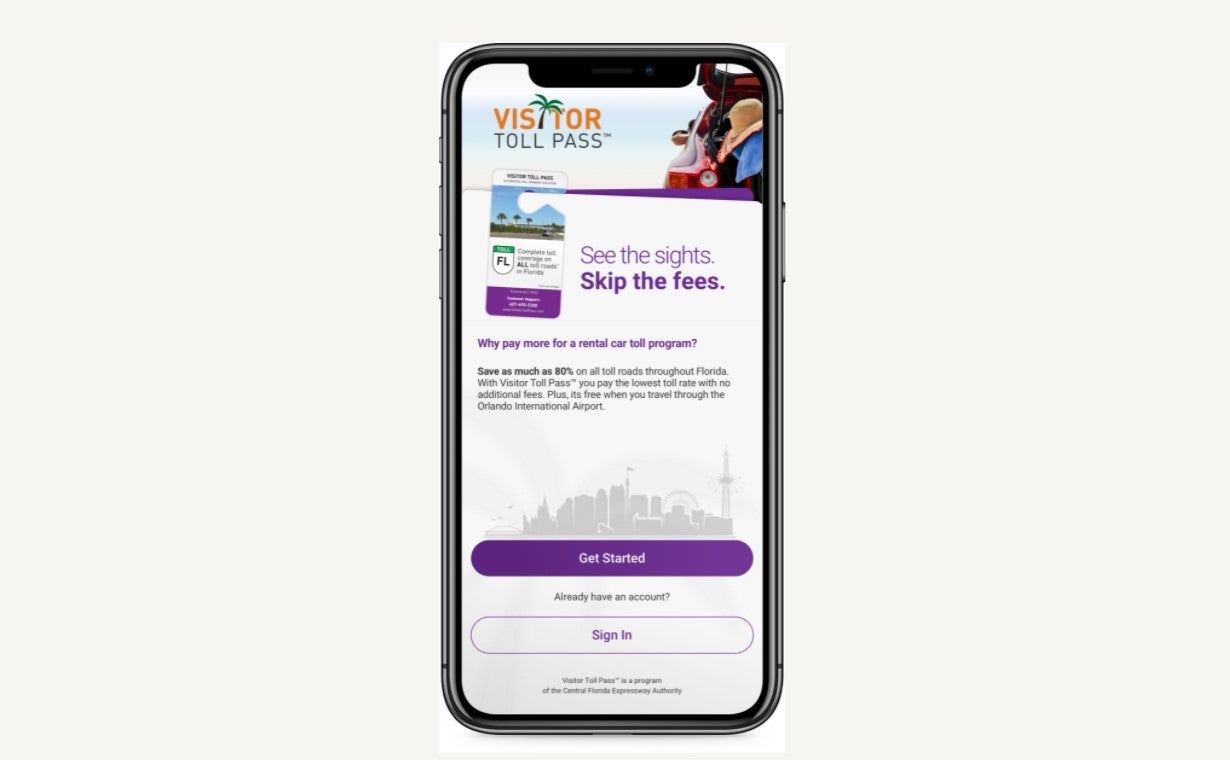 Visitor Toll Pass App Screen