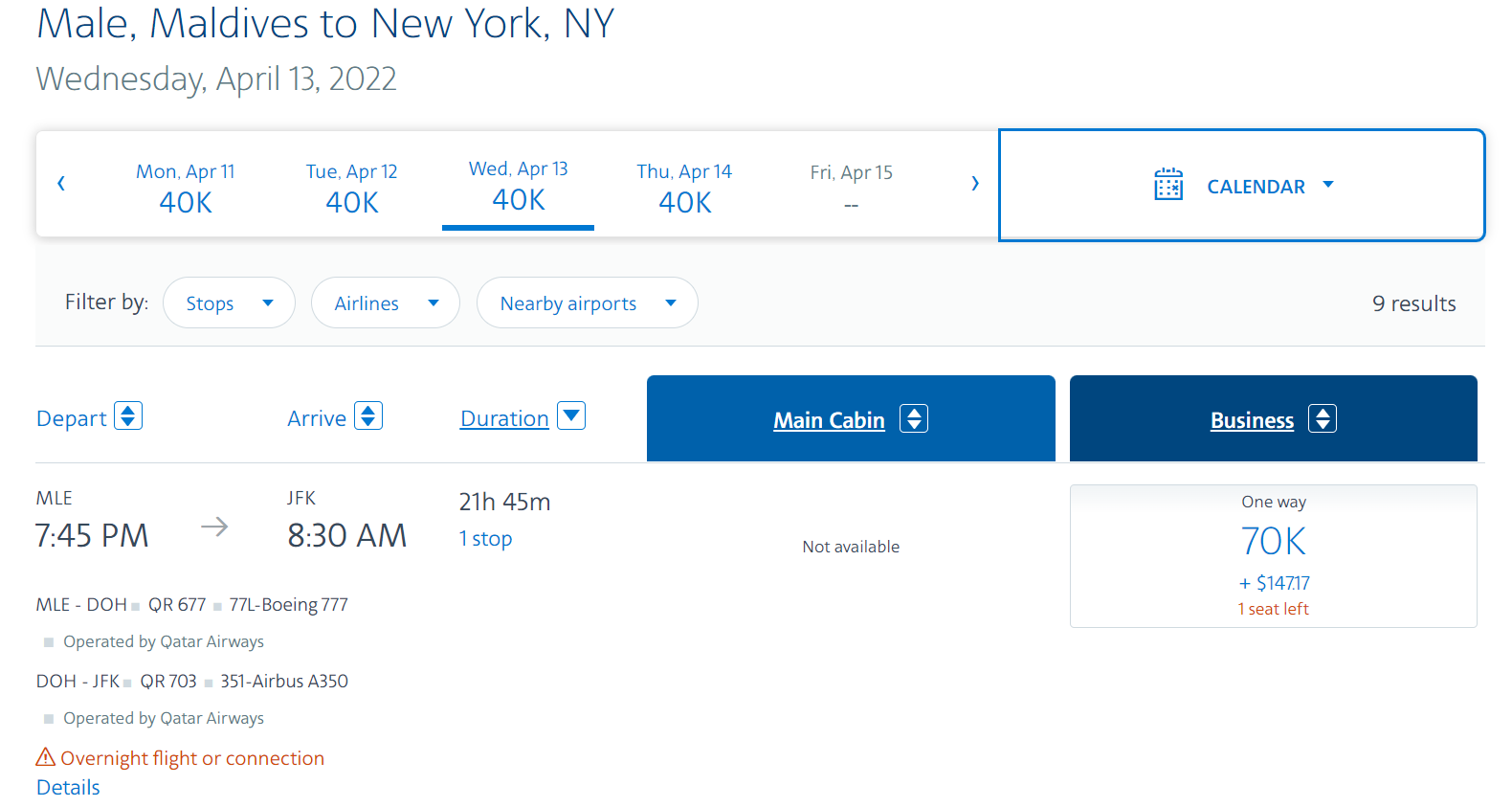 Redeeming AAdvantage miles for Qatar Qsuite