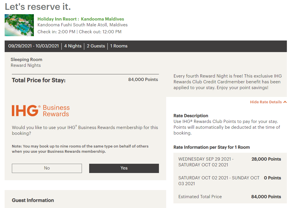 Booking Holiday Inn Resort Maldives with points