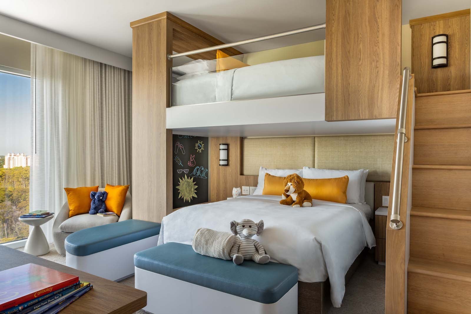 lofted bunk beds with stuff animals