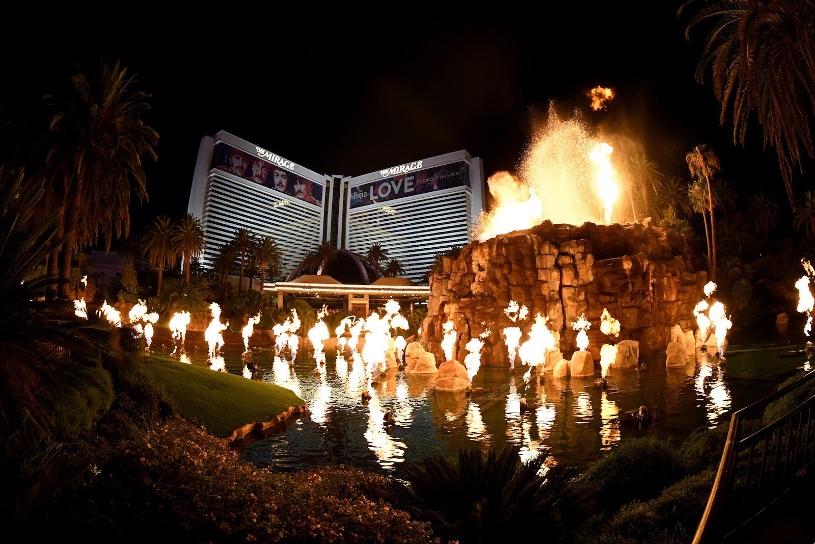 Volcano exploding in front of the Mirage casino in Las Vegas