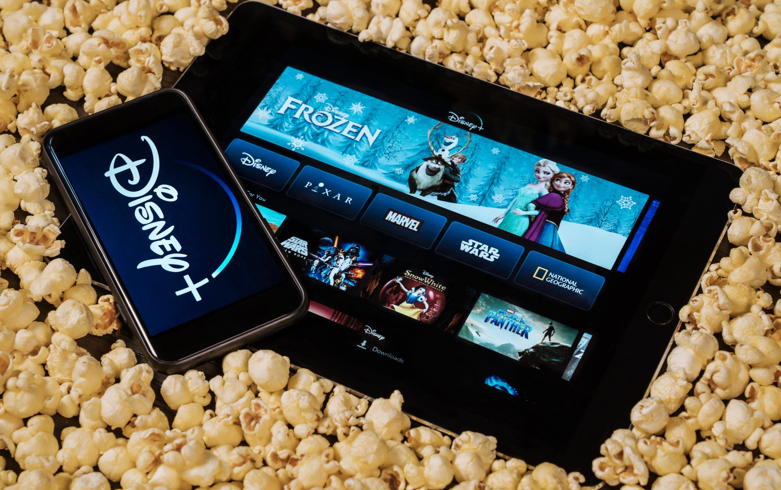 Disney+ landing page on an ipad and iphone