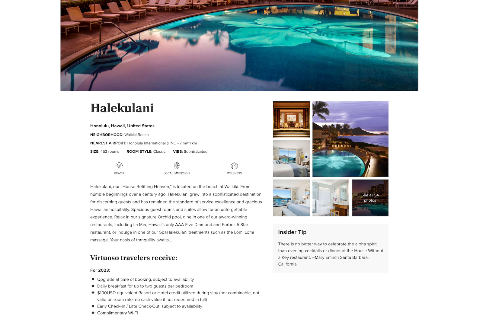 Hotel benefits available on a Virtuoso hotel booking